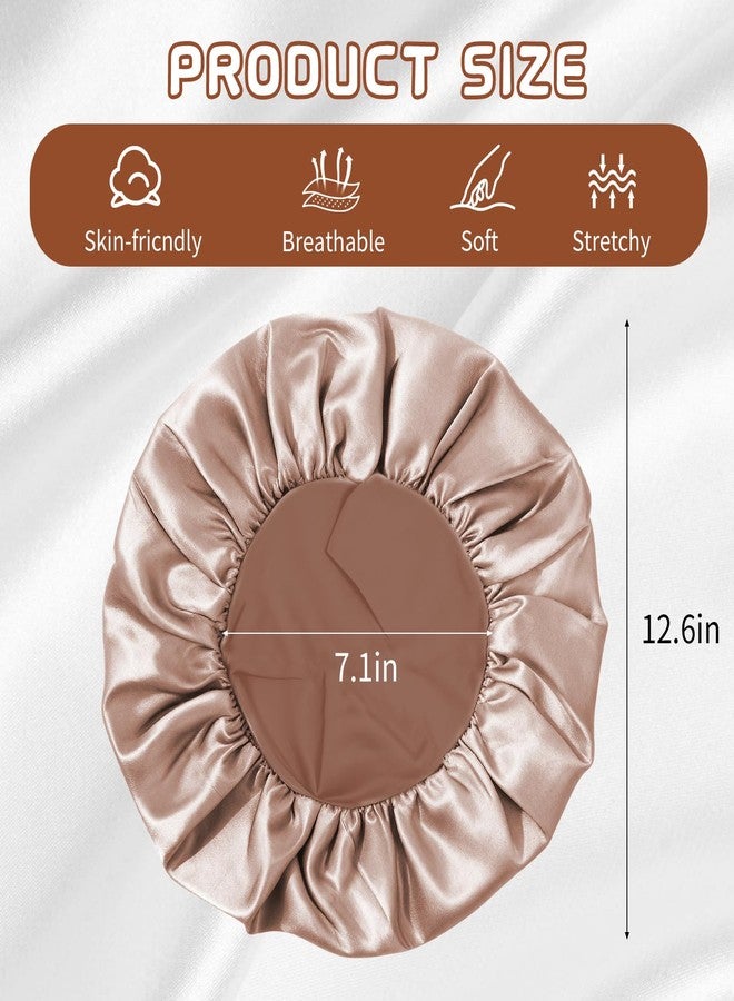 دبليو ام ام قطعتان من أغطية الشعر الساتان، غطاء حريري للنوم، قبعة نوم حريرية ناعمة بشريط مطاطي، غطاء شعر للنساء (ذهبي أسود) - Image 5